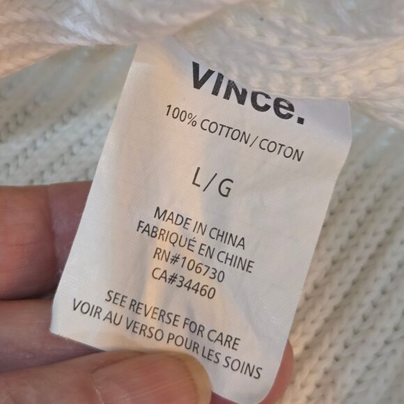 Vince Sweater Size Large White Cotton Rib-Knit Boat Neck Dolman Sleeve Ivory - Picture 7 of 10
